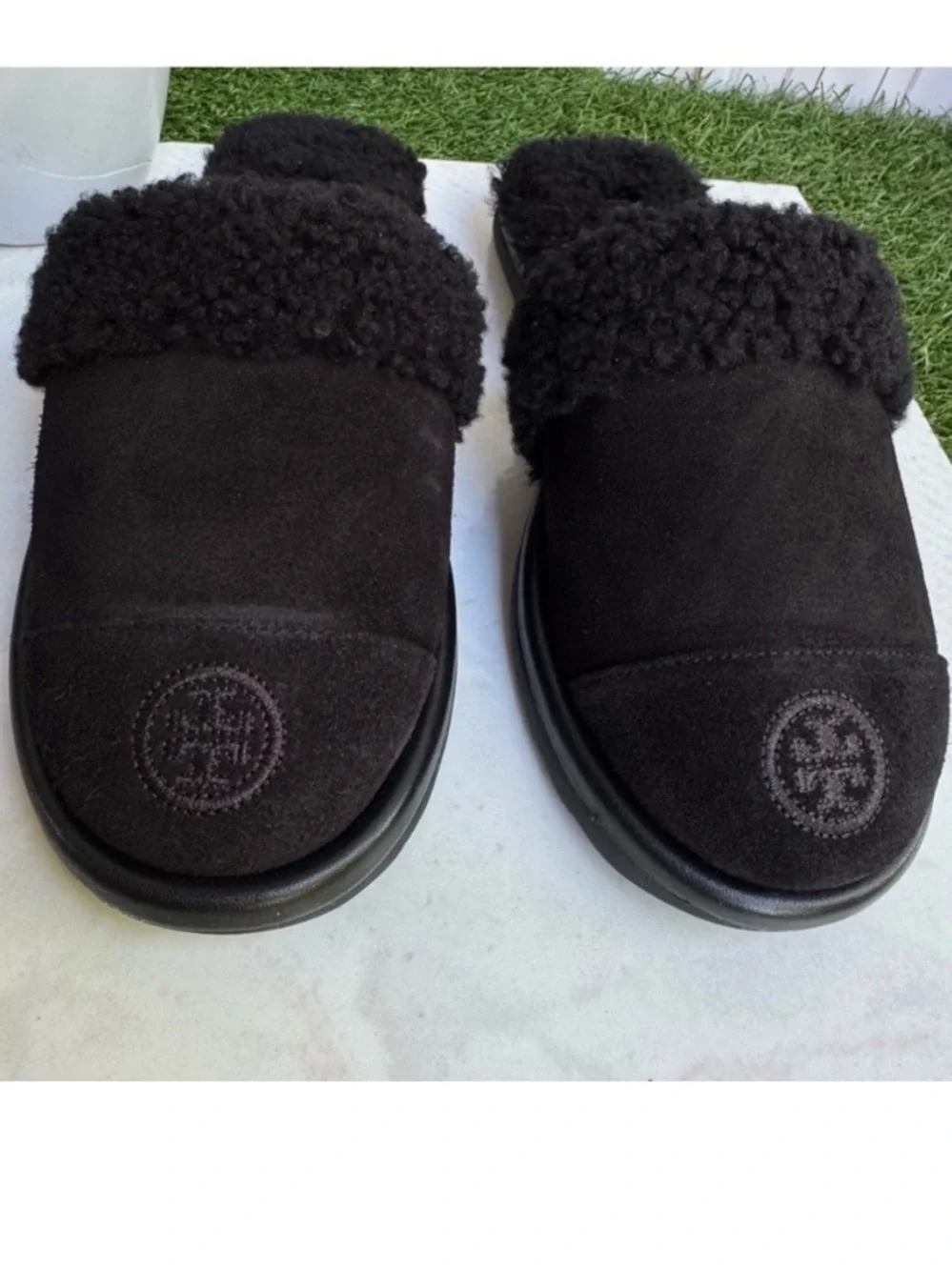 Tory Burch SLIPPER Women's Black Suede & Shearling Slides size 6.5 New
